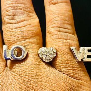 New York & Company Silver Tone Love Double Ring with Rhinestone Heart Detail